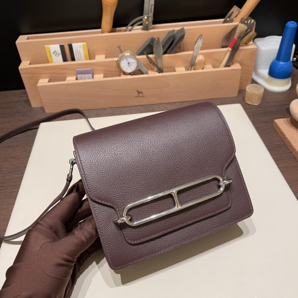 Hermès Roulis 19cm Evercolor 0G/Rouge Sellier X Framboise Silver Hardware Roulis-040 Fully Hand-Stitched
