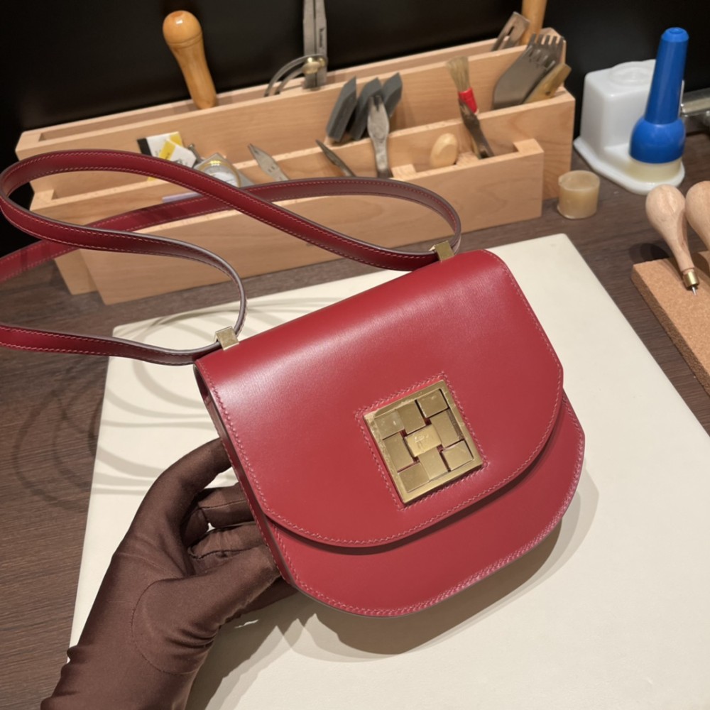 Hermès Mosaique 17cm Box Calf B5/Ruby Gold Hardware Mosaique-063 Fully Hand-Stitched