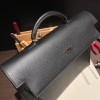 Kelly Depeche Veau Epsom 89/Black (Noir) Gold Hardware Cinhetic-074 Fully Hand-Stitched