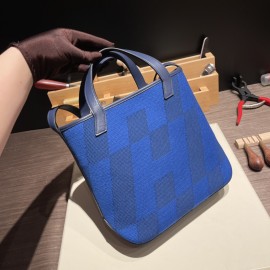 Hermès Cabas H En Biais 27cm Twill Ash/Swift 71/Blue France Biais27-091 Fully Hand-Stitched