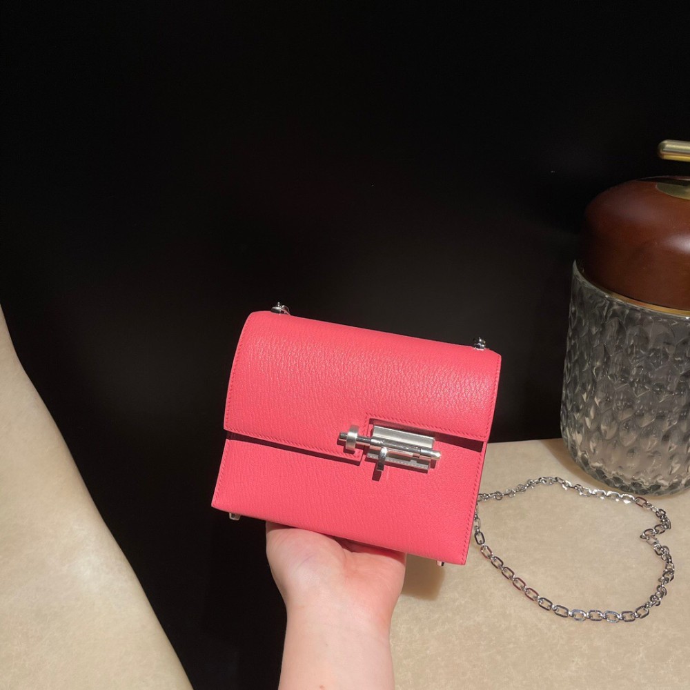 Hermès Verrou Mini 17cm Chevre Mysore 8W/Rose Azalee verrou17-099 Fully Hand-Stitched