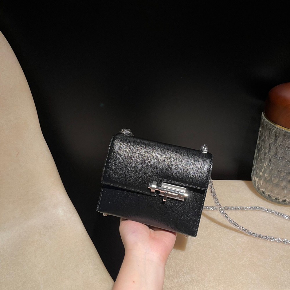 Hermès Verrou Mini 17cm Chevre Mysore 89/Black (Noir) verrou17-101 Fully Hand-Stitched