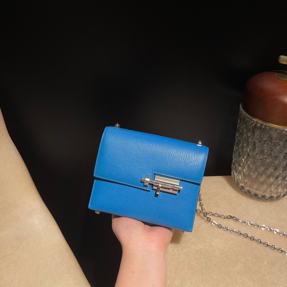 Hermès Roulis 19cm Chevre Mysore B3/Blue Zanzibar Roulis-103 Fully Hand-Stitched