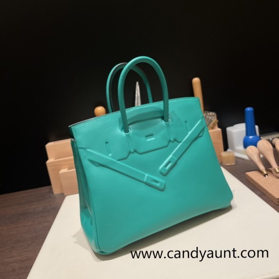 Hermes Shadow Birkin 25 6W /Menthe Full Handmade Hermes Shadow Birkin 25 6W /Menthe Full Handmade
