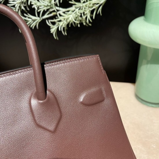 Hermes Shadow Birkin 25 swift 0G/Rouge Sellier Full Handmade Hermes Shadow Birkin 25 swift 0G/Rouge Sellier Full Handmade