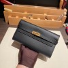 Hermès Kelly Wallet Long Veau Epson 89/Black (Noir) Black Gold Hardware wallet-002 Fully Hand-Stitched
