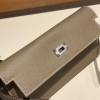 Hermès Kelly Wallet Long Veau Epson 18/Étoupe Grey (Étoupe) Etoupe Silver Hardware wallet-003 Fully Hand-Stitched