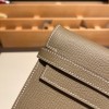 Hermès Kelly Wallet Long Veau Epson 18/Étoupe Grey (Étoupe) Etoupe Silver Hardware wallet-003 Fully Hand-Stitched