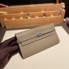 Hermès Kelly Wallet Long Veau Epson 18/Étoupe Grey (Étoupe) Etoupe Silver Hardware wallet-003 Fully Hand-Stitched