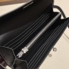Hermès Kelly Wallet Long Veau Epson 89/Black (Noir) Black Silver Hardware wallet-009 Fully Hand-Stitched