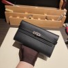Hermès Kelly Wallet Long Veau Epson 89/Black (Noir) Black Silver Hardware wallet-009 Fully Hand-Stitched