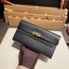 Hermès Kelly Wallet Long Veau Epson 89/Black (Noir) Black Gold Hardware wallet-010 Fully Hand-Stitched