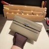 Hermès Kelly Wallet Long Veau Epson 18/Étoupe Grey (Étoupe) Etoupe Silver Hardware wallet-011 Fully Hand-Stitched