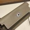 Hermès Kelly Wallet Long Veau Epson 18/Étoupe Grey (Étoupe) Etoupe Silver Hardware wallet-011 Fully Hand-Stitched
