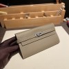 Hermès Kelly Wallet Long Veau Epson 18/Étoupe Grey (Étoupe) Etoupe Silver Hardware wallet-011 Fully Hand-Stitched