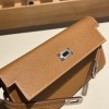 Hermès Kelly Wallet Long Veau Epson 37/Gold Gold Silver Hardware wallet-012 Fully Hand-Stitched