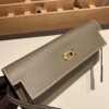 Hermès Kelly Wallet Long Veau Epson 18/Étoupe Grey Etoupe Gold Hardware wallet-013 Fully Hand-Stitched