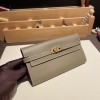 Hermès Kelly Wallet Long Veau Epson 18/Étoupe Grey Etoupe Gold Hardware wallet-013 Fully Hand-Stitched