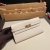 Hermès Kelly Wallet Long Veau Epson 10/Craie Craie Gold Hardware wallet-015 Fully Hand-Stitched