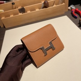 Hermès Constance Long Veau Epson 37/Gold Gold Silver Hardware wallet-016 Fully Hand-Stitched