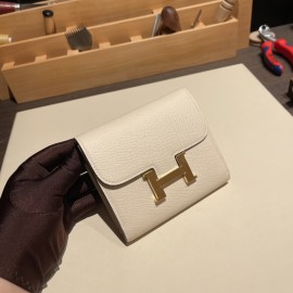 Hermès Constance Long Veau Epson 10/Craie Craie Gold Hardware wallet-017 Fully Hand-Stitched