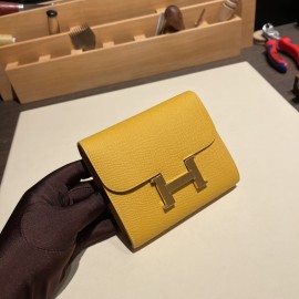 Hermès Constance Long Veau Epson 9D/Jaune Ambre Jaune Ambre Gold Hardware wallet-018 Fully Hand-Stitched