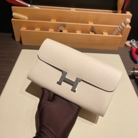 Hermès Constance Long Veau Epson 10/Craie Craie Silver Hardware wallet-019 Fully Hand-Stitched