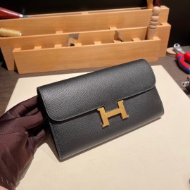 Hermès Constance Long Veau Epson 89/Black (Noir) Black Gold Hardware wallet-020 Fully Hand-Stitched