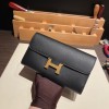 Hermès Constance Long Veau Epson 89/Black (Noir) Black Gold Hardware wallet-020 Fully Hand-Stitched