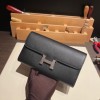 Hermès Constance Long Veau Epson 89/Black (Noir) Black Silver Hardware wallet-021 Fully Hand-Stitched