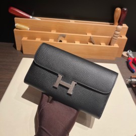 Hermès Constance Long Veau Epson 89/Black (Noir) Black Silver Hardware wallet-021 Fully Hand-Stitched