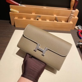 Hermès Constance Long Veau Epson 18/Étoupe Grey Etoupe Silver Hardware wallet-022 Fully Hand-Stitched