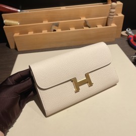 Hermès Constance Long Veau Epson 10/Craie Craie Gold Hardware wallet-027 Fully Hand-Stitched