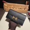 Hermès Constance Long Veau Epson 89/Black Black Gold Hardware wallet-028 Fully Hand-Stitched