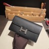 Hermès Constance Long Veau Epson 89/Black Black Silver Hardware wallet-029 Fully Hand-Stitched