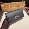 Hermès Constance Long Veau Epson 89/Black Black Silver Hardware wallet-029 Fully Hand-Stitched