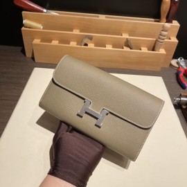 Hermès Constance Long Veau Epson 18/Étoupe Grey Etoupe Silver Hardware wallet-030 Fully Hand-Stitched