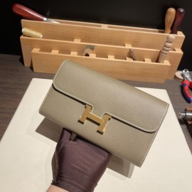 Hermès Constance Long Veau Epson 18/Étoupe Grey Etoupe Gold Hardware wallet-031 Fully Hand-Stitched