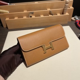 Hermès Constance Long Veau Epson 37/Gold Gold Silver Hardware wallet-032 Fully Hand-Stitched