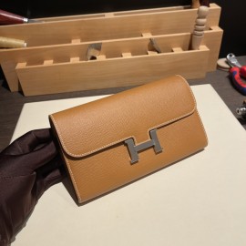 Hermès Constance Long Veau Epson 37/Gold Gold Silver Hardware wallet-033 Fully Hand-Stitched