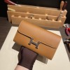 Hermès Constance Long Veau Epson 37/Gold Gold Silver Hardware wallet-033 Fully Hand-Stitched